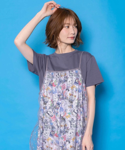 ScoLar（スカラー）の「161666：総柄ベロア×ストライプ柄チュールキャミワンピ（ワンピース・レディース・オフホワイト/パープル/ブラック・M）」の19枚目の写真