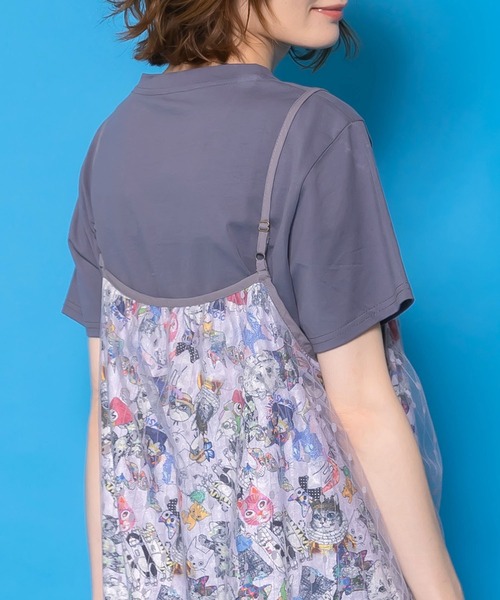 ScoLar（スカラー）の「161666：総柄ベロア×ストライプ柄チュールキャミワンピ（ワンピース・レディース・オフホワイト/パープル/ブラック・M）」の18枚目の写真