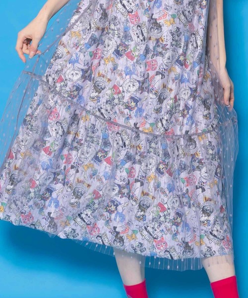 ScoLar（スカラー）の「161666：総柄ベロア×ストライプ柄チュールキャミワンピ（ワンピース・レディース・オフホワイト/パープル/ブラック・M）」の17枚目の写真