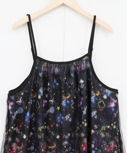 ScoLar（スカラー）の「161666：総柄ベロア×ストライプ柄チュールキャミワンピ（ワンピース・レディース・オフホワイト/パープル/ブラック・M）」の9枚目の写真