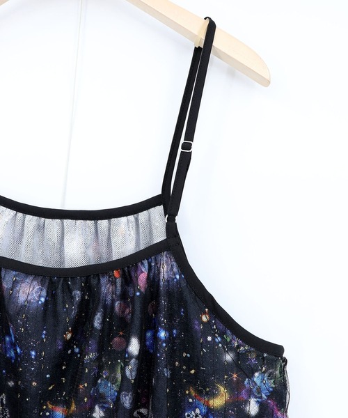 ScoLar（スカラー）の「161666：総柄ベロア×ストライプ柄チュールキャミワンピ（ワンピース・レディース・オフホワイト/パープル/ブラック・M）」の7枚目の写真