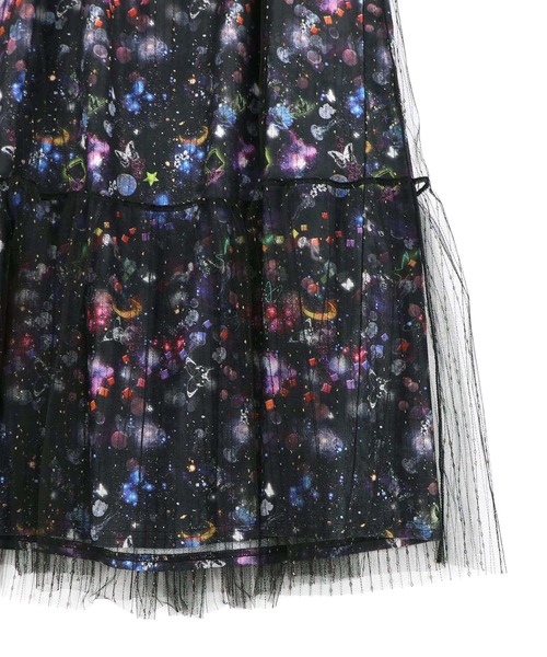 ScoLar（スカラー）の「161666：総柄ベロア×ストライプ柄チュールキャミワンピ（ワンピース・レディース・オフホワイト/パープル/ブラック・M）」の6枚目の写真