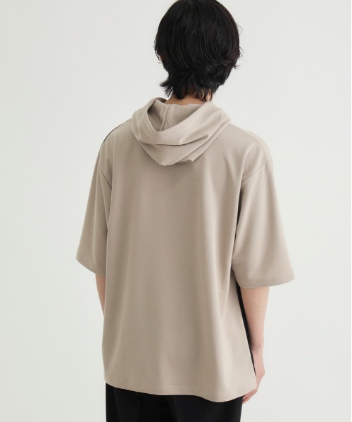 Right-on(ライトオン)の「PLUS ONE(プラスワン)ポンチ切替5分袖Tパーカー(Tシャツ/カットソー・メンズ・ホワイト/ブラック/ベージュ・M/L/XL/S)」の6枚目の写真