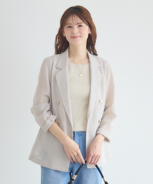 KATHARINE ROSS（キャサリンロス）の「【KATHARINE ROSS】変わり織メッシュテーラードジャケット（テーラードジャケット・レディース・ブラック/ライトベージュ・FREE）」の2枚目の写真