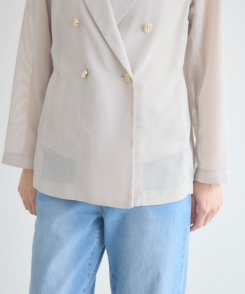 KATHARINE ROSS（キャサリンロス）の「【KATHARINE ROSS】変わり織メッシュテーラードジャケット（テーラードジャケット・レディース・ブラック/ライトベージュ・FREE）」の4枚目の写真