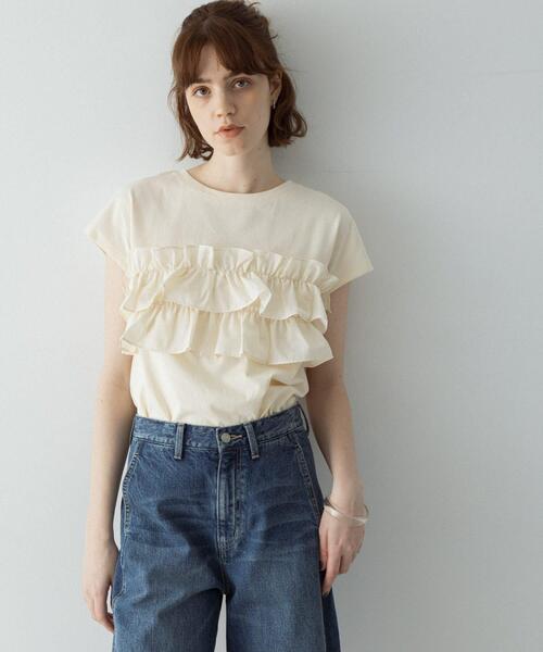 URBAN RESEARCH Sonny Label(アーバンリサーチサニーレーベル)の「『WEB限定』フリルドッキングプルオーバー(Tシャツ/カットソー・レディース・アイボリー/ブラック/ブラウン・FREE)」の5枚目の写真