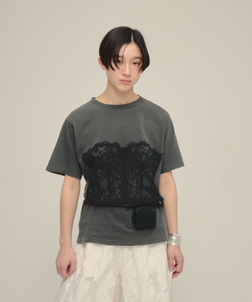 eL（エル）の「【eL】Bustier Print TEE/668742（Tシャツ/カットソー・レディース・ブラック系その他/ホワイト系その他・FREE）」の2枚目の写真