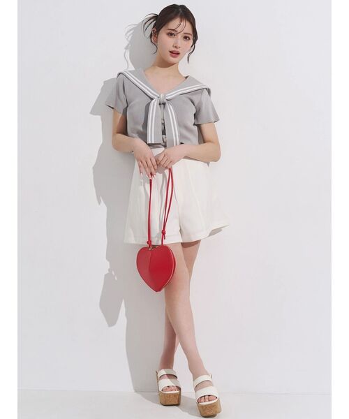 MERCURYDUO(マーキュリーデュオ)の「リネンライクショートパンツ(その他パンツ・レディース・オフホワイト/チャコールグレー・SMALL/MEDIUM)」の4枚目の写真