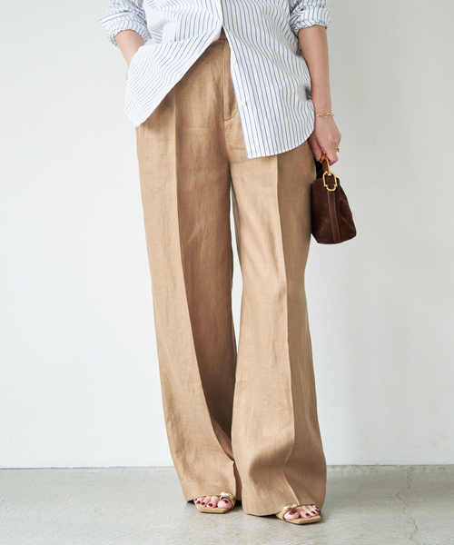 Deuxieme Classe（ドゥーズィエムクラス）の「*OGLINEN Wタックパンツ（スラックス・レディース・キャメル/ホワイト・34/38/36）」の2枚目の写真