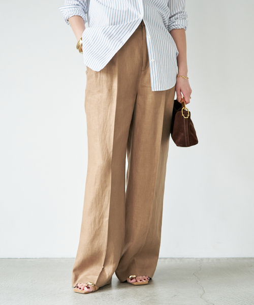 Deuxieme Classe（ドゥーズィエムクラス）の「*OGLINEN Wタックパンツ（スラックス・レディース・キャメル/ホワイト・34/38/36）」の10枚目の写真