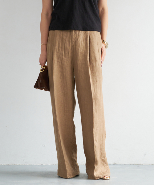 Deuxieme Classe（ドゥーズィエムクラス）の「*OGLINEN Wタックパンツ（スラックス・レディース・キャメル/ホワイト・34/38/36）」の16枚目の写真