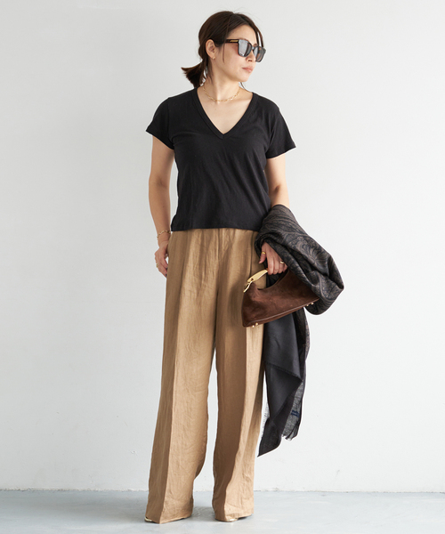 Deuxieme Classe（ドゥーズィエムクラス）の「*OGLINEN Wタックパンツ（スラックス・レディース・キャメル/ホワイト・34/38/36）」の22枚目の写真