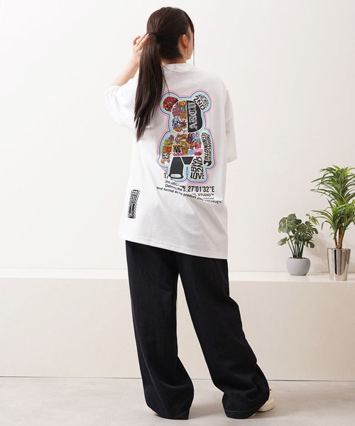 1111clothing(ワンフォークロージング)の「【2ND ARCHIVE】総柄ベア オーバーサイズ リフレクター 半袖Tシャツ / ビッグシルエット / ユニセックス(Tシャツ/カットソー・メンズ・パープル/ホワイト/ブラック/ピンク・FREE)」の12枚目の写真