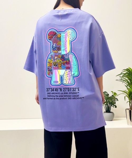 1111clothing(ワンフォークロージング)の「【2ND ARCHIVE】総柄ベア オーバーサイズ リフレクター 半袖Tシャツ / ビッグシルエット / ユニセックス(Tシャツ/カットソー・メンズ・パープル/ホワイト/ブラック/ピンク・FREE)」の21枚目の写真