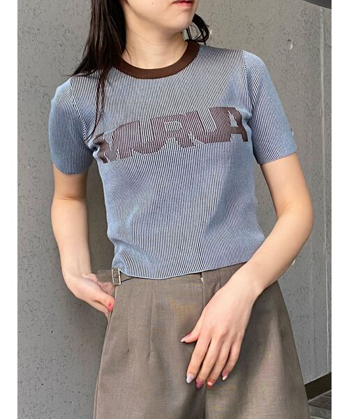 MURUA（ムルーア）の「リンガーロゴハーフニット（ニット/セーター・レディース・アイボリー/ブラウン/ピンク・FREE）」の2枚目の写真