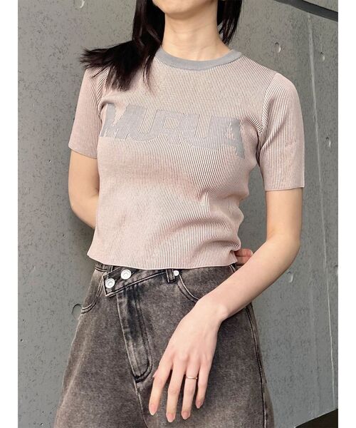 MURUA（ムルーア）の「リンガーロゴハーフニット（ニット/セーター・レディース・アイボリー/ブラウン/ピンク・FREE）」の3枚目の写真