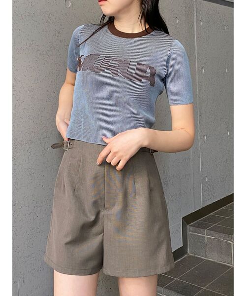 MURUA（ムルーア）の「リンガーロゴハーフニット（ニット/セーター・レディース・アイボリー/ブラウン/ピンク・FREE）」の4枚目の写真