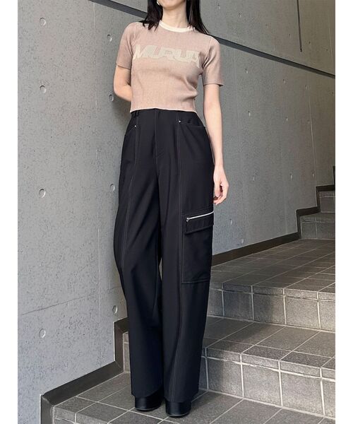 MURUA(ムルーア)の「リンガーロゴハーフニット 夏服(ニット/セーター・レディース・アイボリー/ブラウン/ピンク・FREE)」の4枚目の写真