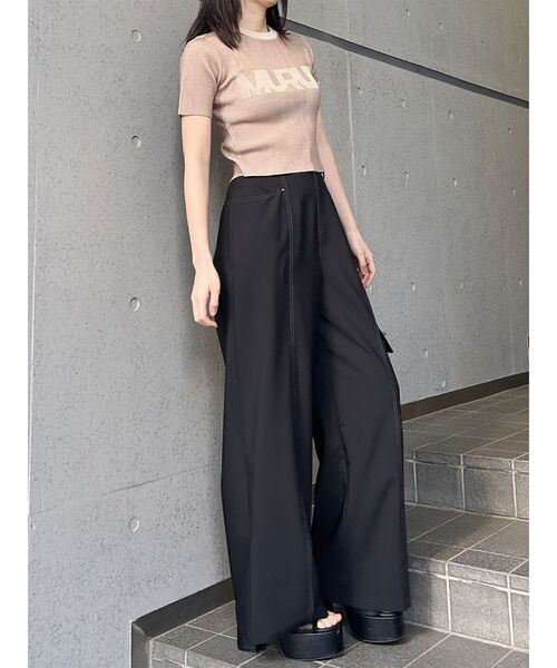 MURUA(ムルーア)の「リンガーロゴハーフニット 夏服(ニット/セーター・レディース・アイボリー/ブラウン/ピンク・FREE)」の5枚目の写真