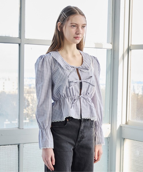 etre loin(エトルワン)の「フロントリボンブラウス / Front ribbon blouse(シャツ/ブラウス・レディース・ホワイト/グレー/ブラウン・M)」の19枚目の写真