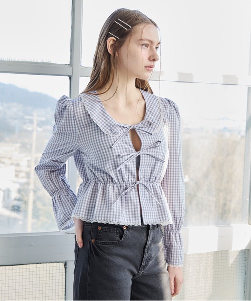etre loin(エトルワン)の「フロントリボンブラウス / Front ribbon blouse(シャツ/ブラウス・レディース・ホワイト/グレー/ブラウン・M)」の14枚目の写真