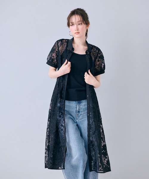 Audie a Muses(オーディアミューズ)の「刺繍レースシャツワンピース(ワンピース・レディース・オフホワイト/ブラック・38/40/42)」の5枚目の写真