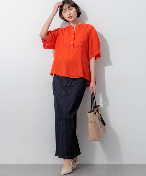23区 S（ニジュウサンクチイサイサイズ）の「LIBECOリネン はしごレース ブラウス（シャツ/ブラウス・レディース・ライトグリーン系/オレンジ系/ホワイト系/ライトイエロー系/スカイブルー系・32）」の20枚目の写真