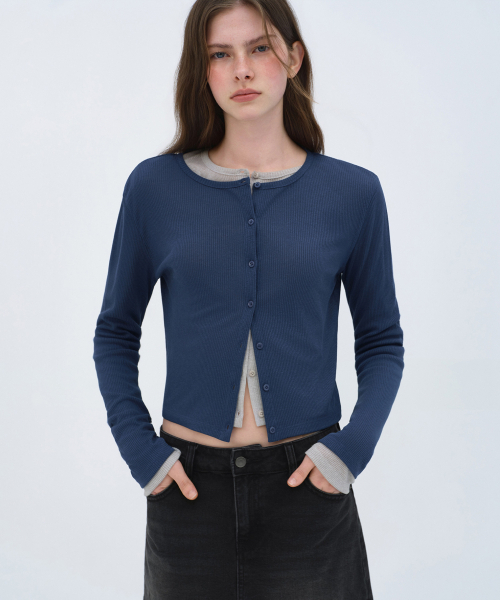 MUSINSA STANDARD WOMAN（ムシンサスタンダードウーマン）の「ウィメンズリネンライクシアージャージカーディガン[ミッドナイトブルー]（カーディガン/ボレロ・レディース・その他・X-SMALL/SMALL/MEDIUM/LARGE）」の3枚目の写真
