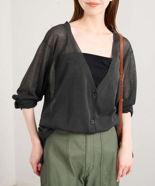 U by SPICK&SPAN(ユーバイスピックアンドスパン)の「ウォッシャブルリネンブレンドシアーカーデ(カーディガン/ボレロ・レディース・チャコールグレー/ベージュ・FREE)」の2枚目の写真