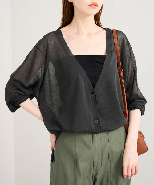 U by SPICK&SPAN(ユーバイスピックアンドスパン)の「ウォッシャブルリネンブレンドシアーカーデ(カーディガン/ボレロ・レディース・チャコールグレー/ベージュ・FREE)」の8枚目の写真