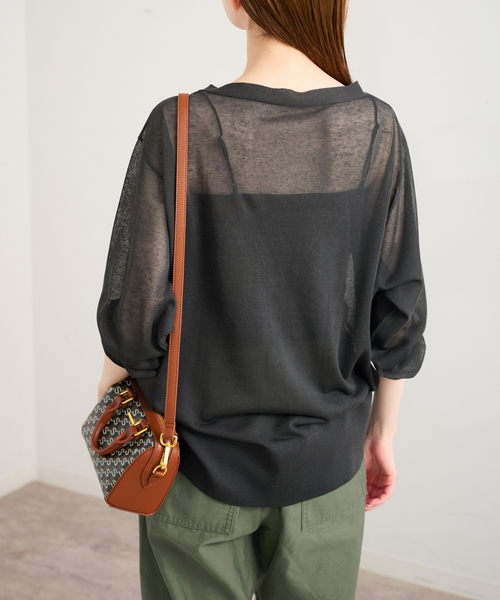 U by SPICK&SPAN(ユーバイスピックアンドスパン)の「ウォッシャブルリネンブレンドシアーカーデ(カーディガン/ボレロ・レディース・チャコールグレー/ベージュ・FREE)」の9枚目の写真