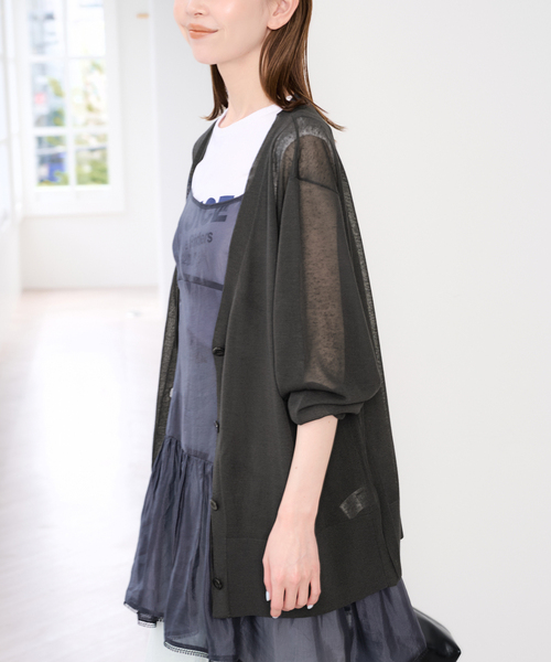U by SPICK&SPAN(ユーバイスピックアンドスパン)の「ウォッシャブルリネンブレンドシアーカーデ(カーディガン/ボレロ・レディース・チャコールグレー/ベージュ・FREE)」の19枚目の写真