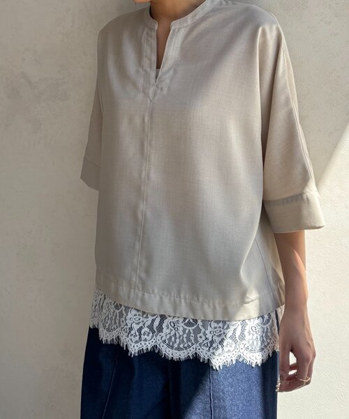 Jena espace merveilleux(ジェナ エスパスメルヴェイユ)の「【着るだけなのに、サマになる】リネンライク裾レースブラウス(シャツ/ブラウス・レディース・ネイビー/ベージュ/アイボリー・FREE)」の15枚目の写真