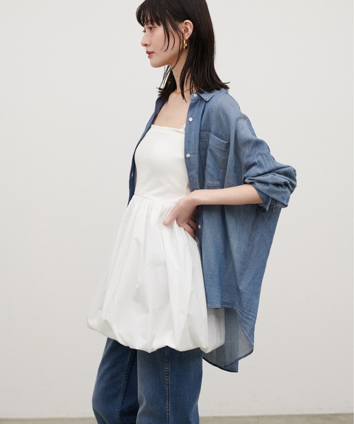 LARUTA（ラルータ）の「【LARUTA】［Web限定］カップ付き異素材バルーンキャミ（キャミソール・レディース・ホワイト系その他/ブラック/チャコールグレー/オフホワイト・FREE）」の2枚目の写真