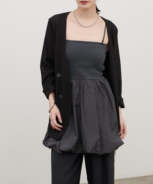 LARUTA（ラルータ）の「【LARUTA】［Web限定］カップ付き異素材バルーンキャミ（キャミソール・レディース・ホワイト系その他/ブラック/チャコールグレー/オフホワイト・FREE）」の8枚目の写真