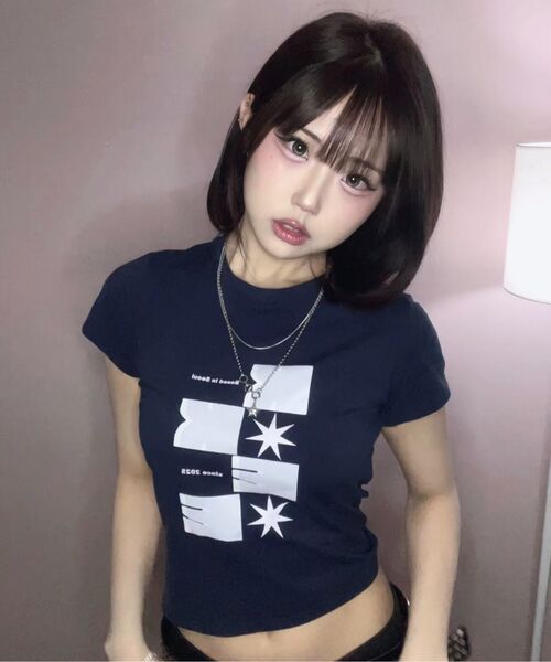 KKEEE（ケーケーイーイー）の「スターバックスプリンティング半袖Tシャツ(2カラー)（Tシャツ/カットソー・レディース・ネイビー/アイボリー・FREE）」の7枚目の写真