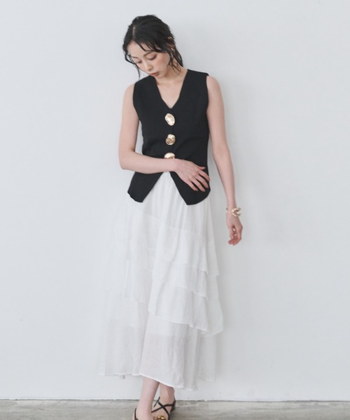 Anclear oui(アンクリアウィ)の「フリルロングSK(スカート・レディース・White/Black・F)」の9枚目の写真
