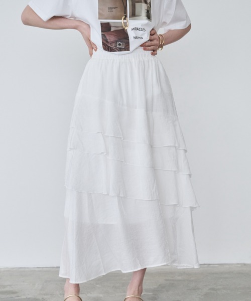Anclear oui(アンクリアウィ)の「フリルロングSK(スカート・レディース・White/Black・F)」の10枚目の写真