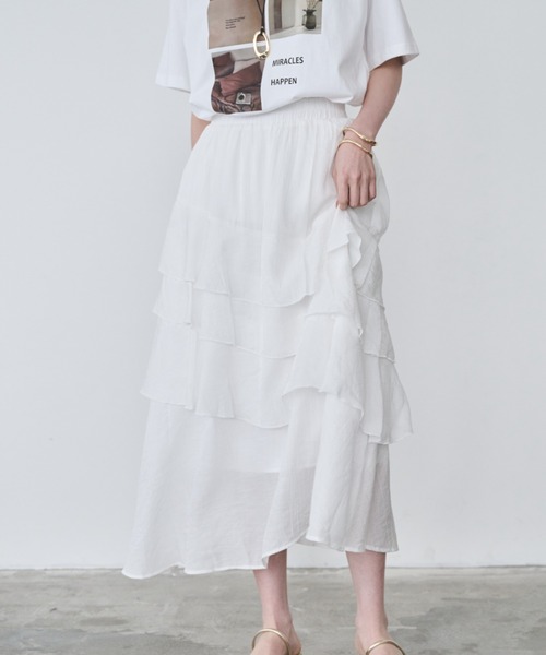 Anclear oui(アンクリアウィ)の「フリルロングSK(スカート・レディース・White/Black・F)」の11枚目の写真