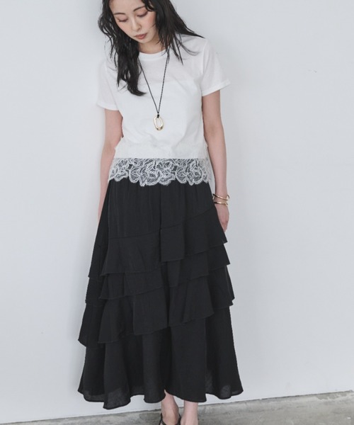 Anclear oui(アンクリアウィ)の「フリルロングSK(スカート・レディース・White/Black・F)」の19枚目の写真
