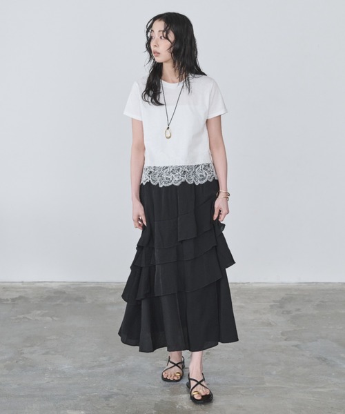 Anclear oui(アンクリアウィ)の「フリルロングSK(スカート・レディース・White/Black・F)」の4枚目の写真