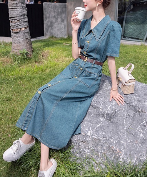 &soiree(アンドソワレ)の「ビックカラ-半袖デニムワンピース(ワンピース・レディース・ブルー・X-LARGE/LARGE/MEDIUM/SMALL)」の6枚目の写真