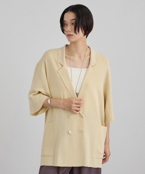 SALON adam et rope'(サロン アダム エ ロペ)の「クールニットハーフスリーブジャケット(テーラードジャケット・レディース・ブラック/キナリ・FREE)」の3枚目の写真