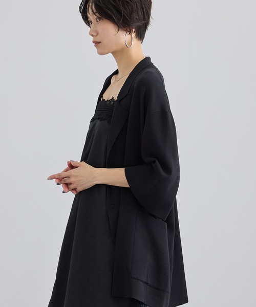 SALON adam et rope'(サロン アダム エ ロペ)の「クールニットハーフスリーブジャケット(テーラードジャケット・レディース・ブラック/キナリ・FREE)」の8枚目の写真