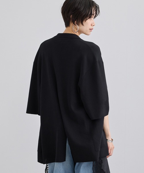 SALON adam et rope'(サロン アダム エ ロペ)の「クールニットハーフスリーブジャケット(テーラードジャケット・レディース・ブラック/キナリ・FREE)」の6枚目の写真