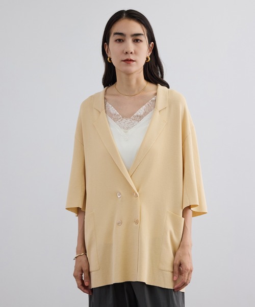 SALON adam et rope'(サロン アダム エ ロペ)の「クールニットハーフスリーブジャケット(テーラードジャケット・レディース・ブラック/キナリ・FREE)」の13枚目の写真