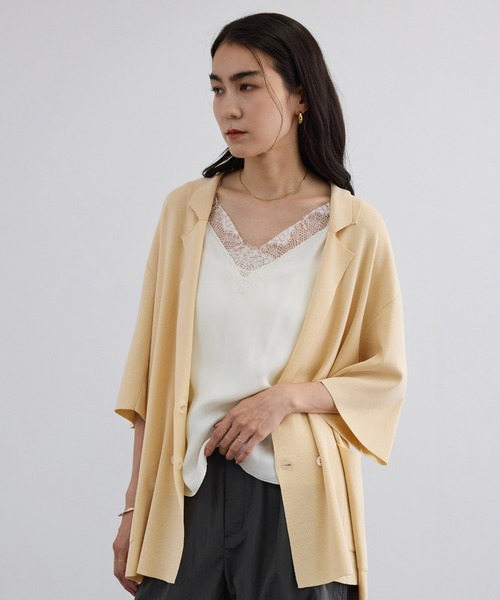 SALON adam et rope'(サロン アダム エ ロペ)の「クールニットハーフスリーブジャケット(テーラードジャケット・レディース・ブラック/キナリ・FREE)」の14枚目の写真
