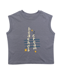 アンカーレタリング 袖なしTシャツ - グレイッシュブルー