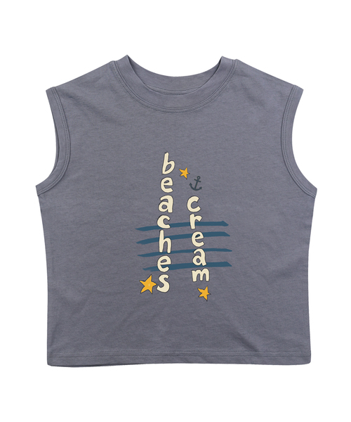 BEACHESAND CREAM KIDS(ビーチスアンドクリームキッズ)の「アンカーレタリング 袖なしTシャツ - グレイッシュブルー(Tシャツ/カットソー・レディース・グレイッシュブルー・SMALL/MEDIUM/LARGE)」の1枚目の写真