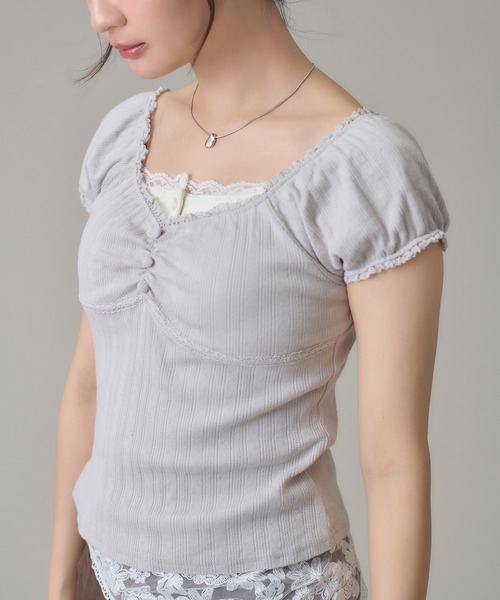 apres jour mignon（アプレジュールミニョン）の「レースギャザートップス（Tシャツ/カットソー・レディース・グリーン/グレー/ブラウン系その他/ネイビー/ピンク・フリー/LARGE）」の11枚目の写真